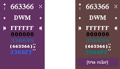 compare a normal swatch to a simulated swatch of the same color